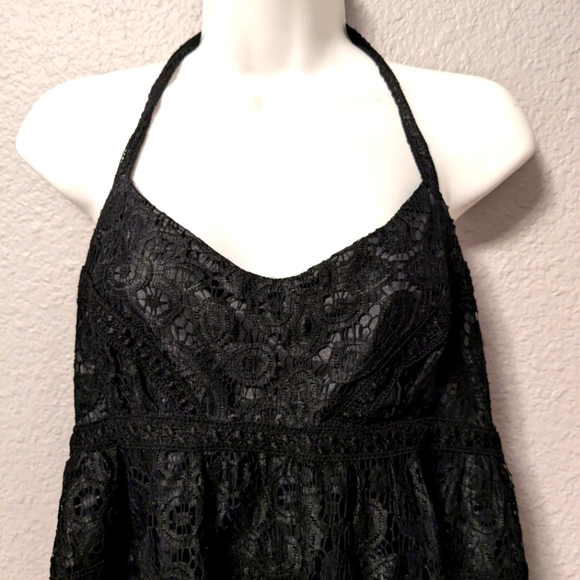 Betsey Johnson Black Prom Dress Eyelet Lace Halter Mini Cocktail Party 6 S/XS - Picture 4 of 15